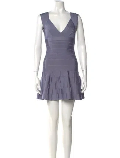 Pre-owned Herve By Herve Leger V-neck Mini Dress In Blue