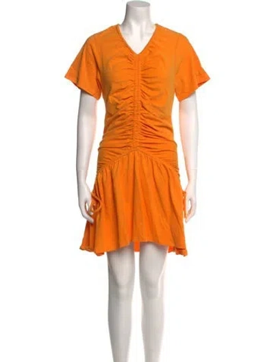 Pre-owned Herve By Herve Leger V-neck Mini Dress In Orange