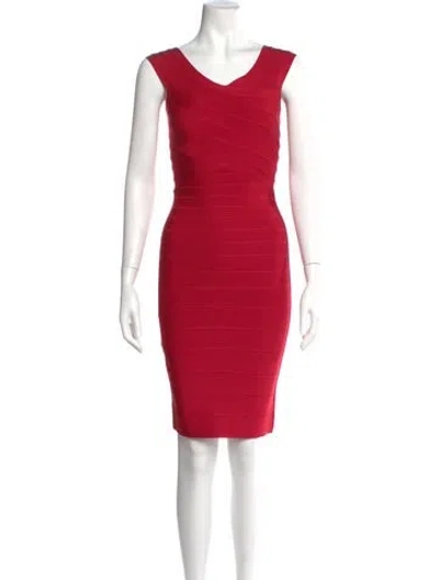 Pre-owned Herve By Herve Leger V-neck Mini Dress In Red