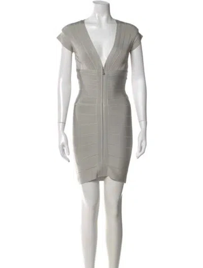 Pre-owned Herve By Herve Leger V-neck Mini Dress In Silver