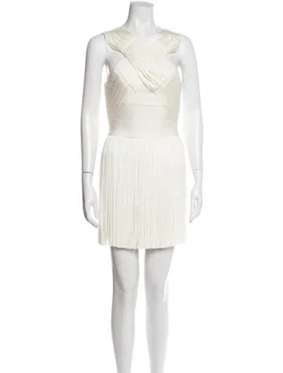 Pre-owned Herve By Herve Leger V-neck Mini Dress In White