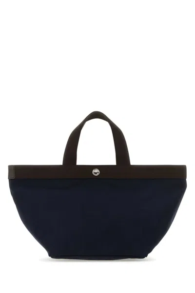 Herve Chapelier Black Canvas Shopping Bag In Navy