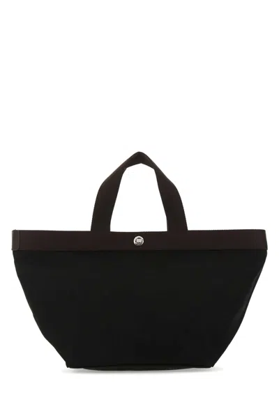 Herve Chapelier Black Canvas Shopping Bag In Noir