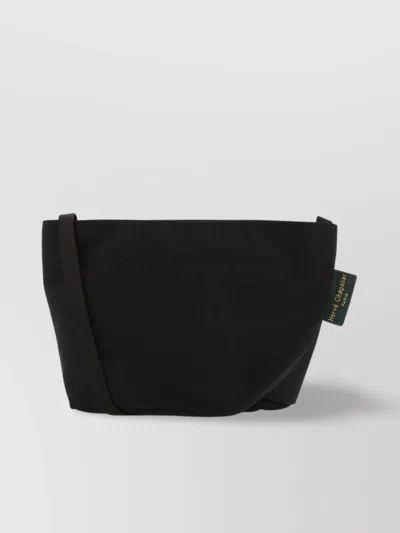 Herve Chapelier Canvas Crossbody Bag With Adjustable Strap And Logo Tag In Black