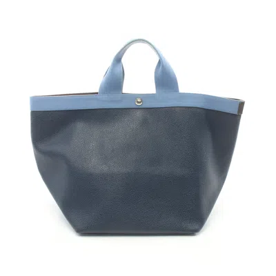 Herve Chapelier Luxe Boat-shaped Tote L Handbag Tote Bag Coated Canvas Navy Light Blue