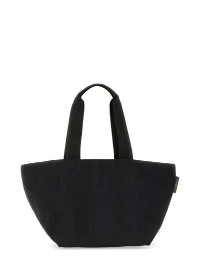 Herve Chapelier Canvas Shopping Bag Contrast Trim In Black