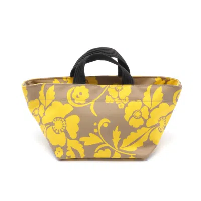 Herve Chapelier Nylon Boat-shaped Tote S Handbag Floral Pattern Nylon Beige Yellow