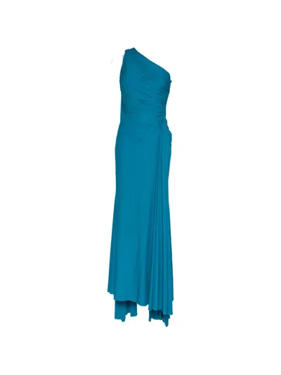 Herve L Leroux Asymmetric Cape-sash Gown In Blue
