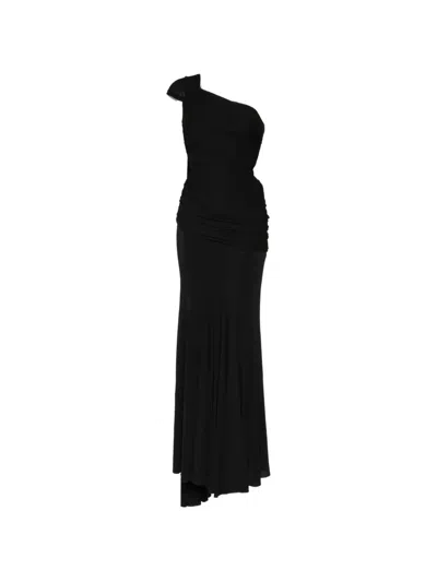 Herve L Leroux Asymmetric Draped Gown In Black