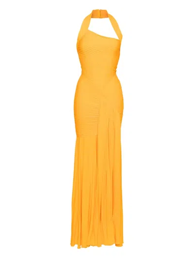 Herve L Leroux Asymmetric Halter Hand Draped Fishtail Gown
