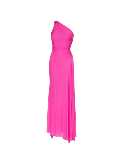 Herve L Leroux Asymmetric-neckline Cape-sash Gown In Pink