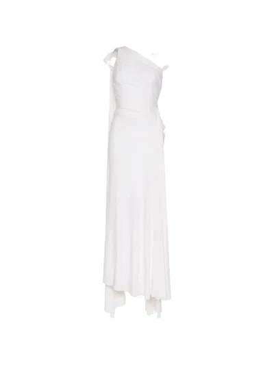 Herve L Leroux Asymmetric-neckline Sash-detail Gown In White