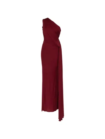 Herve L Leroux Draped Asymmetric-neckline Gown In Red