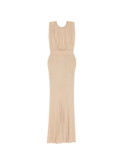 Herve L Leroux Draped Fishtail Gown In Neutral