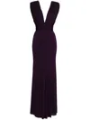 Herve L Leroux Pleated Fishtail Gown In Purple