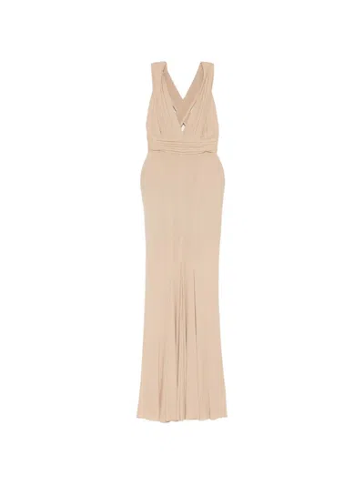Herve L Leroux Plunge-neck Ruched Gown In Animal Print