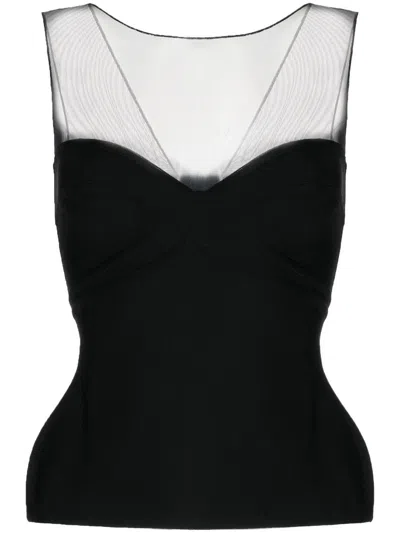 Herve L Leroux Sheer-detail Strapless Top In Black
