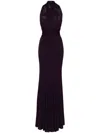 Herve L Leroux V-neck Open-back Gown In Purple