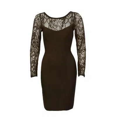 Pre-owned Herve Leger 1980's  Chocolate Brown Long Sleeve Lace Cocktail