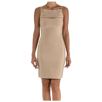 Pre-owned Herve Leger 1990s  Beige Rayon Blend Cocktail Dress With Bandage Strap Neckline In Brown