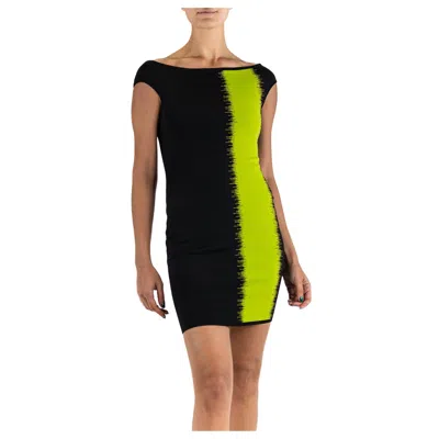 Pre-owned Herve Leger 1990s  Black & Green Rayon Blend Body-con Cocktail Dress
