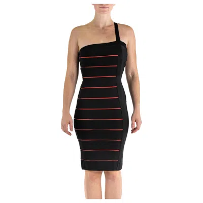 Pre-owned Herve Leger 1990s  Black & Red Rayon Blend Body-con Cocktail Dress