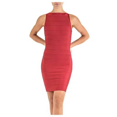 Pre-owned Herve Leger 1990s  Burgundy Haute Couture Rayon Blend High Neck Bandage Cocktail In Red