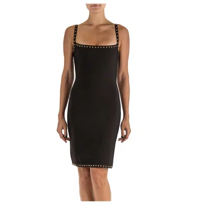Pre-owned Herve Leger 1990s  Dark Chocolate Brown Rayon Blend Cocktail Dress With Gold Stu