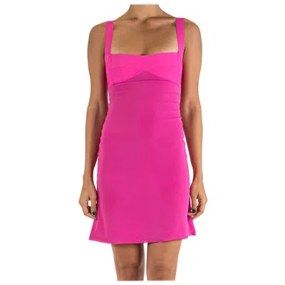 Pre-owned Herve Leger 1990s  Hot Pink Rayon & Silk Chiffon Baby Doll Empire Waist Cocktail