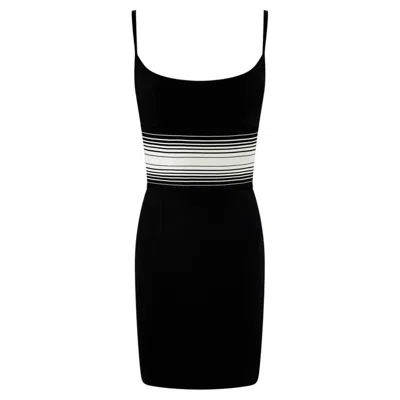 Pre-owned Herve Leger 1990s Hervé Léger White Stripe Black Bandage Bodycon Mini Dress