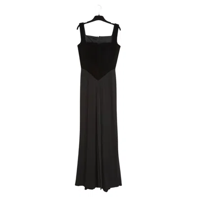Pre-owned Herve Leger 1990s Robe Fr38 Black Velvet And Jersey Drape Maxi Dress Uk10 Us8
