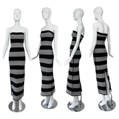 Pre-owned Herve Leger 1997 Vintage Black & White Maxi Long Dress