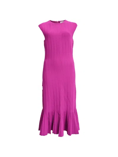Pre-owned Herve Leger 2019 Bridget Ribbed Pleated Midi Dress In Purple