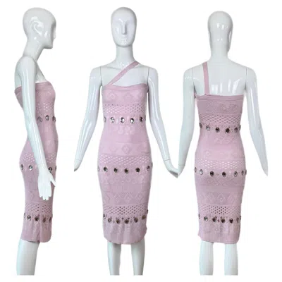 Pre-owned Herve Leger 90's Vintage Pink + Crystal Midi Dress