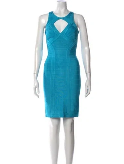 Pre-owned Herve Leger Abbeygail Mini Dress In Blue