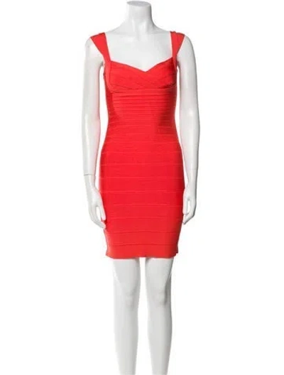 Pre-owned Herve Leger Abrielle Mini Dress In Orange