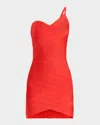 Herve Leger Ally Woven Bandage One-shoulder Mini Dress In Cardinal