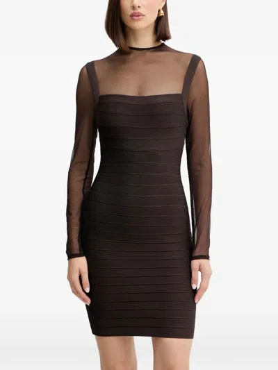 Herve Leger Amy Long-sleeve Mini Dress In Brown
