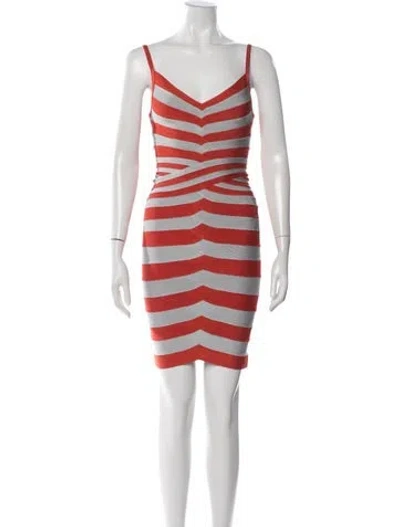Pre-owned Herve Leger Andreea Mini Dress In Orange