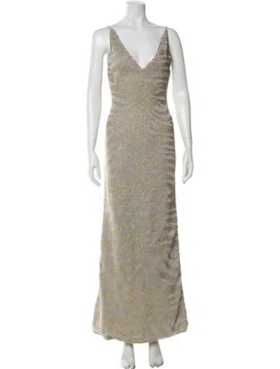 Pre-owned Herve Leger Animal Print Long Dress In Metallic/silver