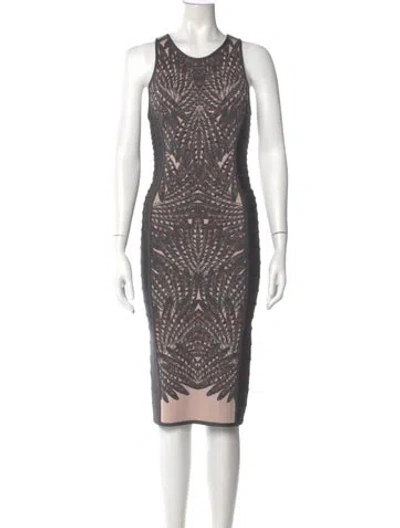 Pre-owned Herve Leger Animal Print Midi Length Dress In Multi