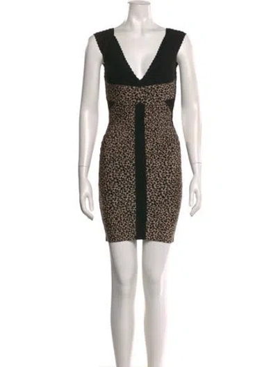 Pre-owned Herve Leger Animal Print Mini Dress In Black