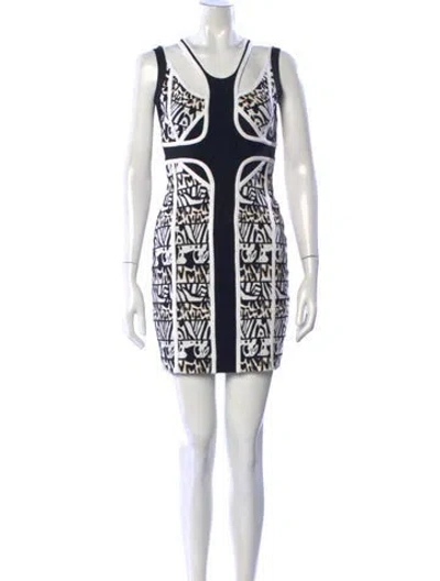 Pre-owned Herve Leger Animal Print Mini Dress In Black