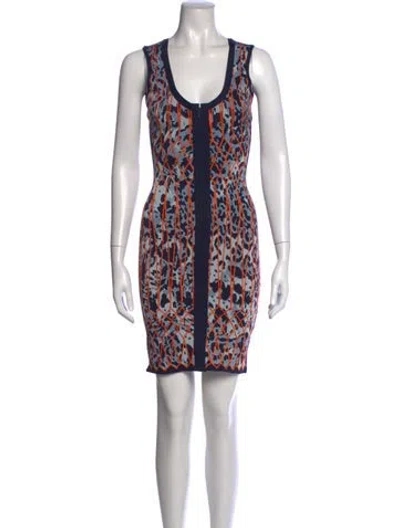 Pre-owned Herve Leger Animal Print Mini Dress In Blue
