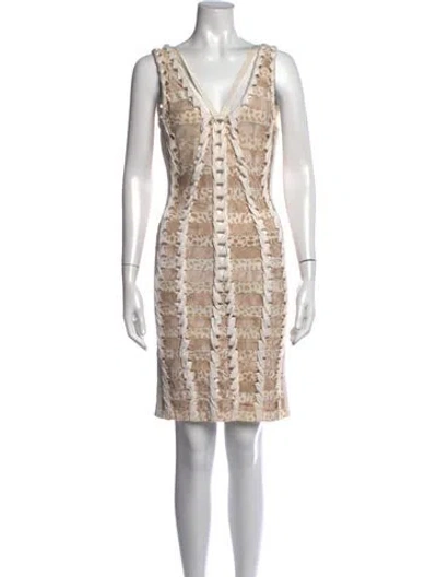 Pre-owned Herve Leger Animal Print Mini Dress In Neutrals