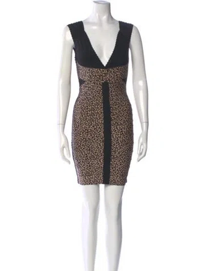 Pre-owned Herve Leger Animal Print Mini Dress W/ Tags In Black