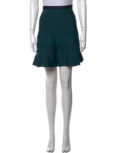 Pre-owned Herve Leger Animal Print Mini Skirt In Green