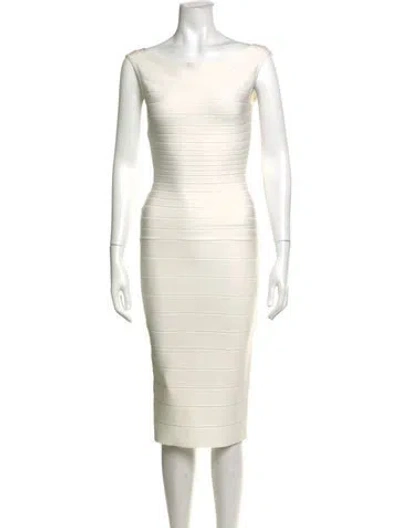 Pre-owned Herve Leger Ardeli Knee-length Dress In White