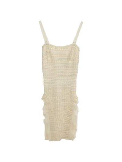 Pre-owned Herve Leger Armadillo Sequin-embellished Mini Dress In Neutral