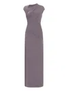 Herve Leger Asymmetric Ruched Maxi Dress In Purple